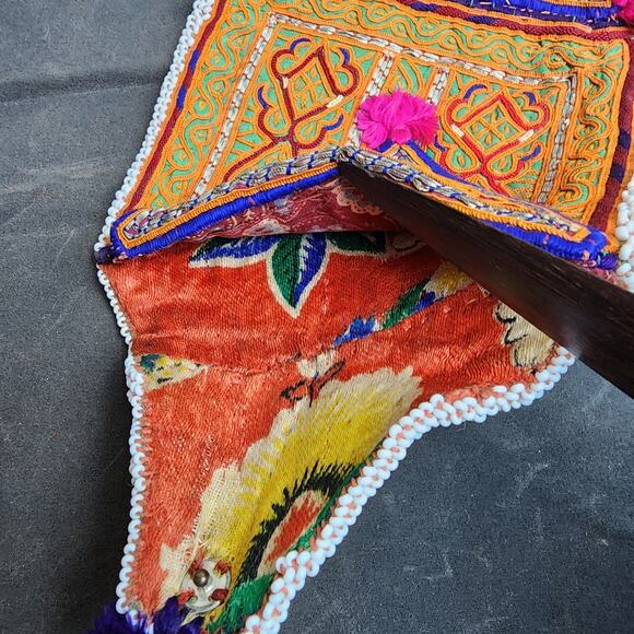 Kuchi Embroidered Pouch Wallet Central Asian Handmade Beaded Pink Tassels - Picture 5 of 8
